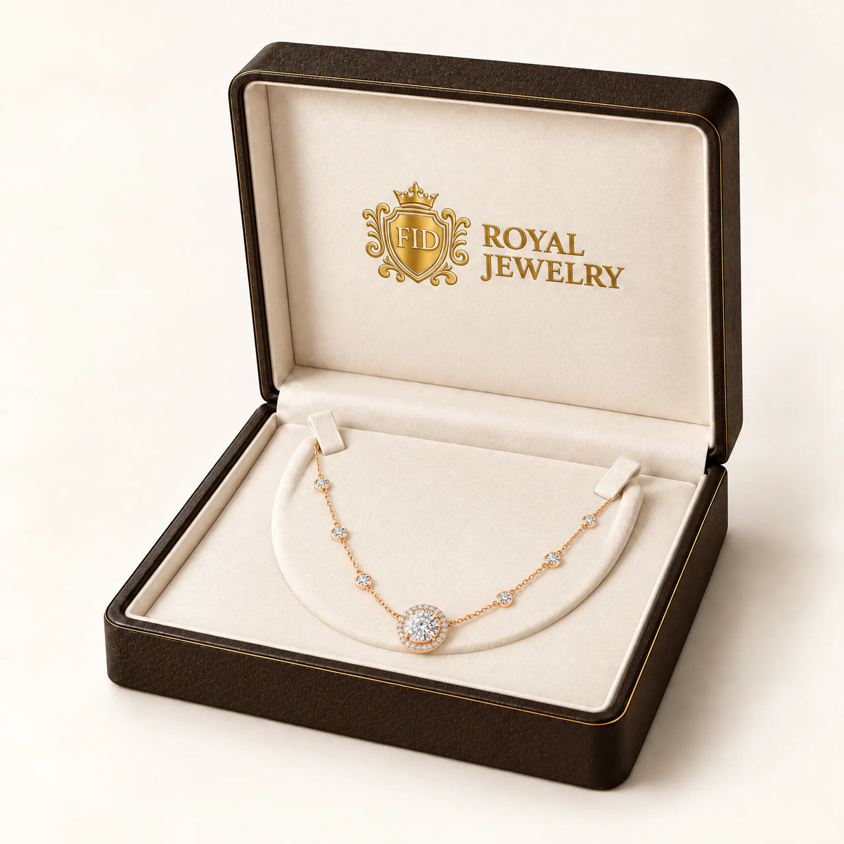 Aurore Lab-Grown Diamond Halo Station Necklace - Yellow Gold