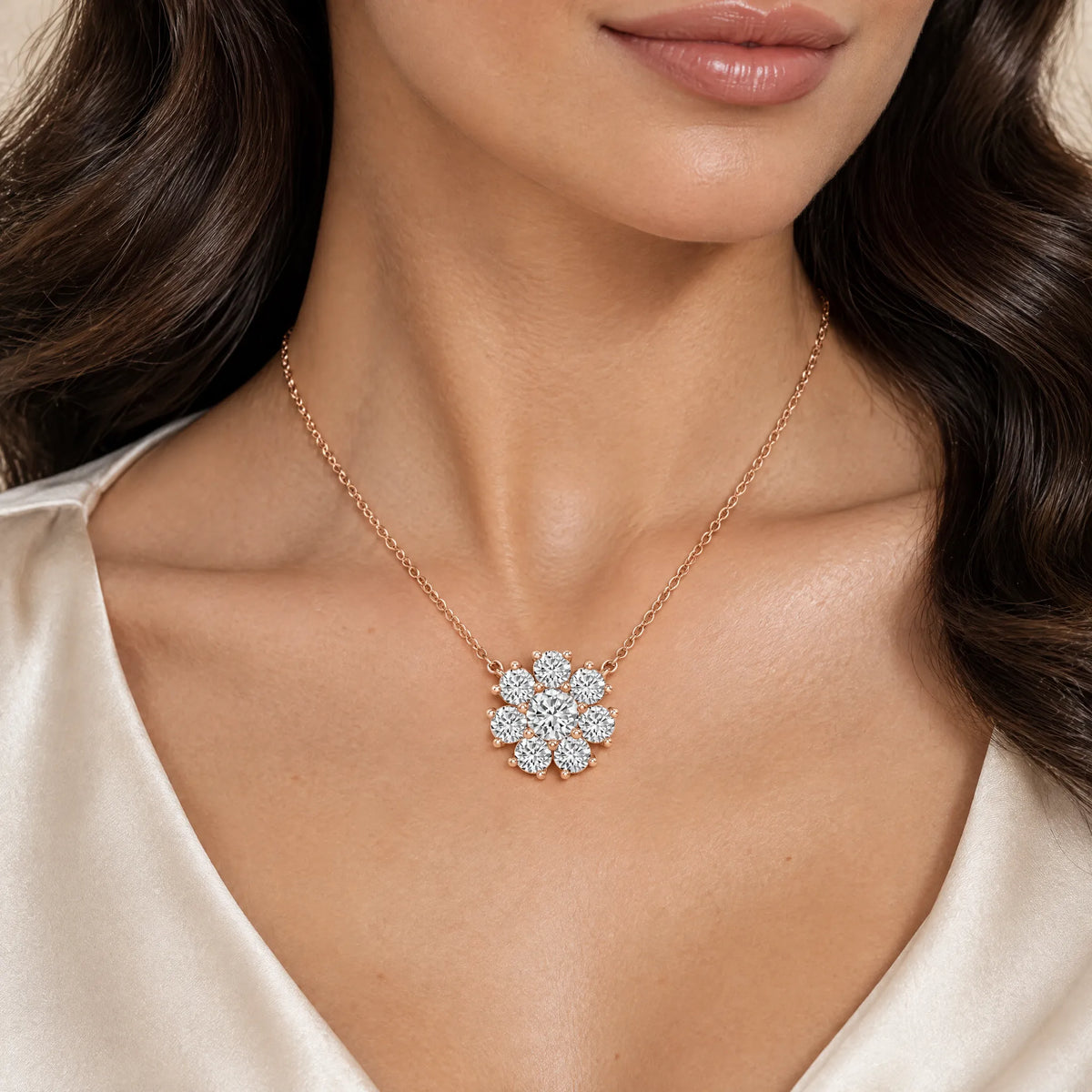 Marguerite Lab-Grown Diamond Flower Necklace - Rose Gold