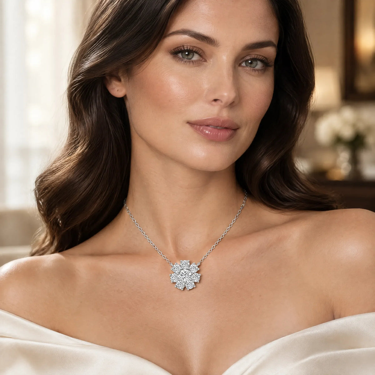 Marguerite Lab-Grown Diamond Flower Necklace - White Gold