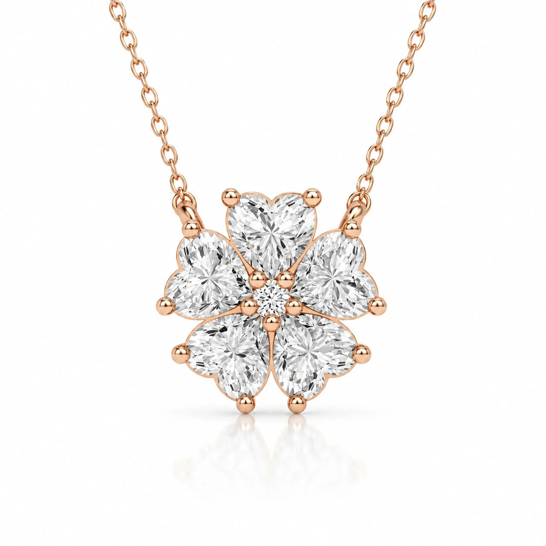 Cerise Lab-Grown Diamond Heart Flower Necklace - Rose Gold
