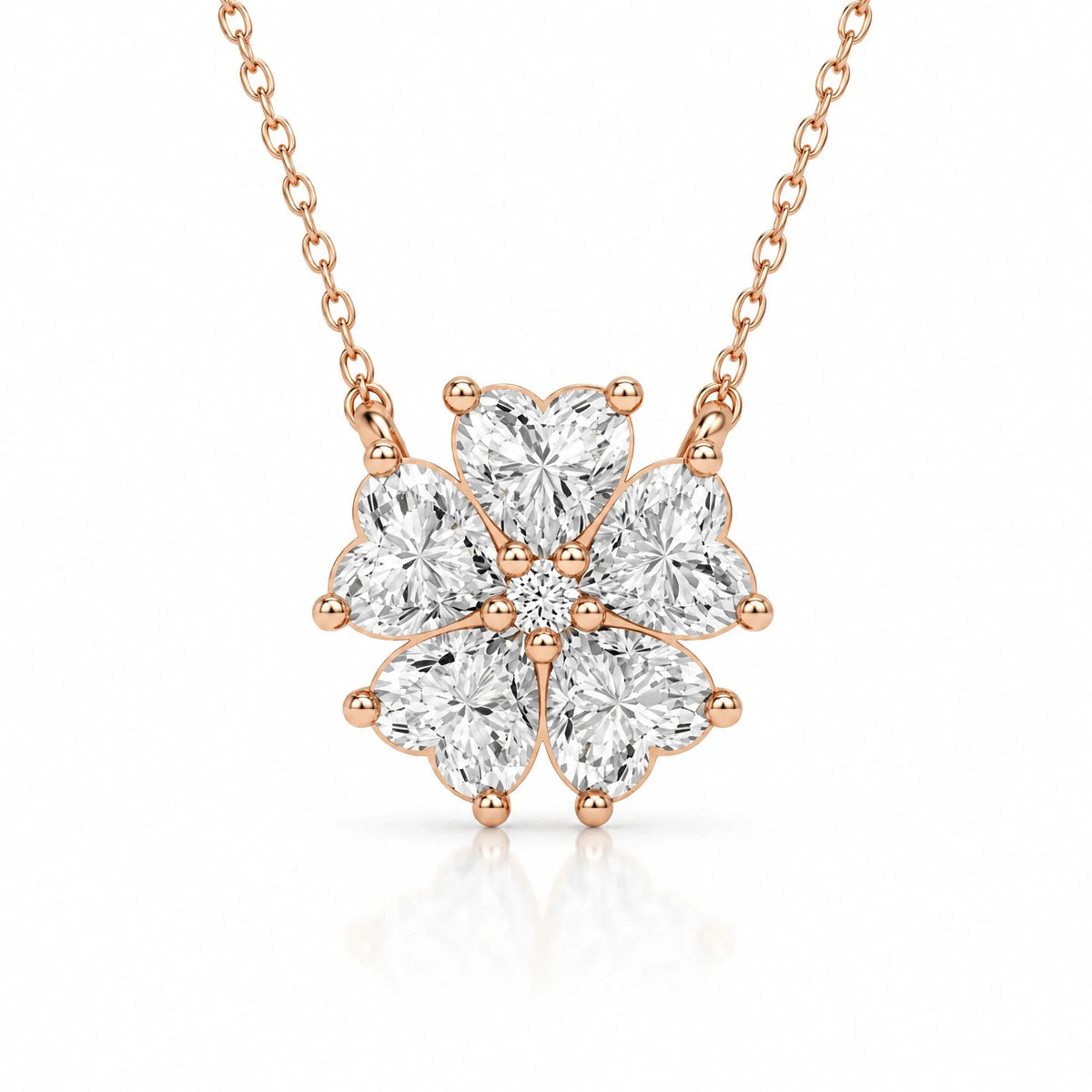 Cerise Lab-Grown Diamond Heart Flower Necklace - Rose Gold