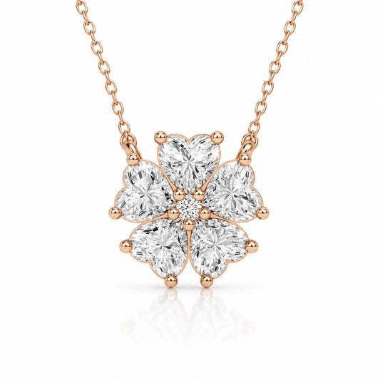 Cerise Lab-Grown Diamond Heart Flower Necklace - Rose Gold