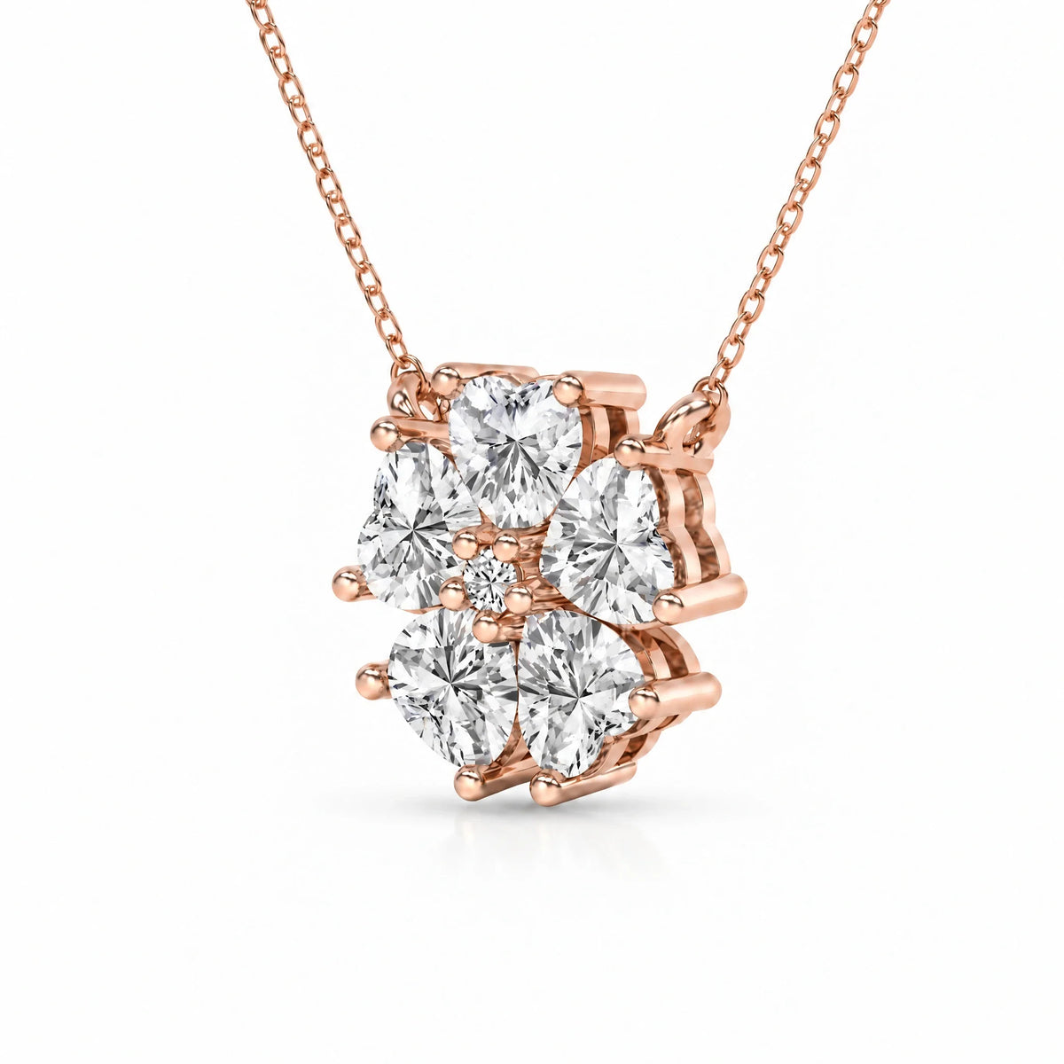 Cerise Lab-Grown Diamond Heart Flower Necklace - Rose Gold