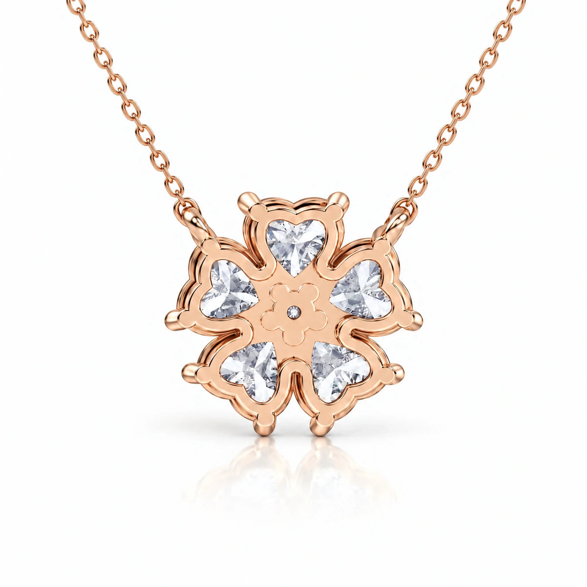 Cerise Lab-Grown Diamond Heart Flower Necklace - Rose Gold