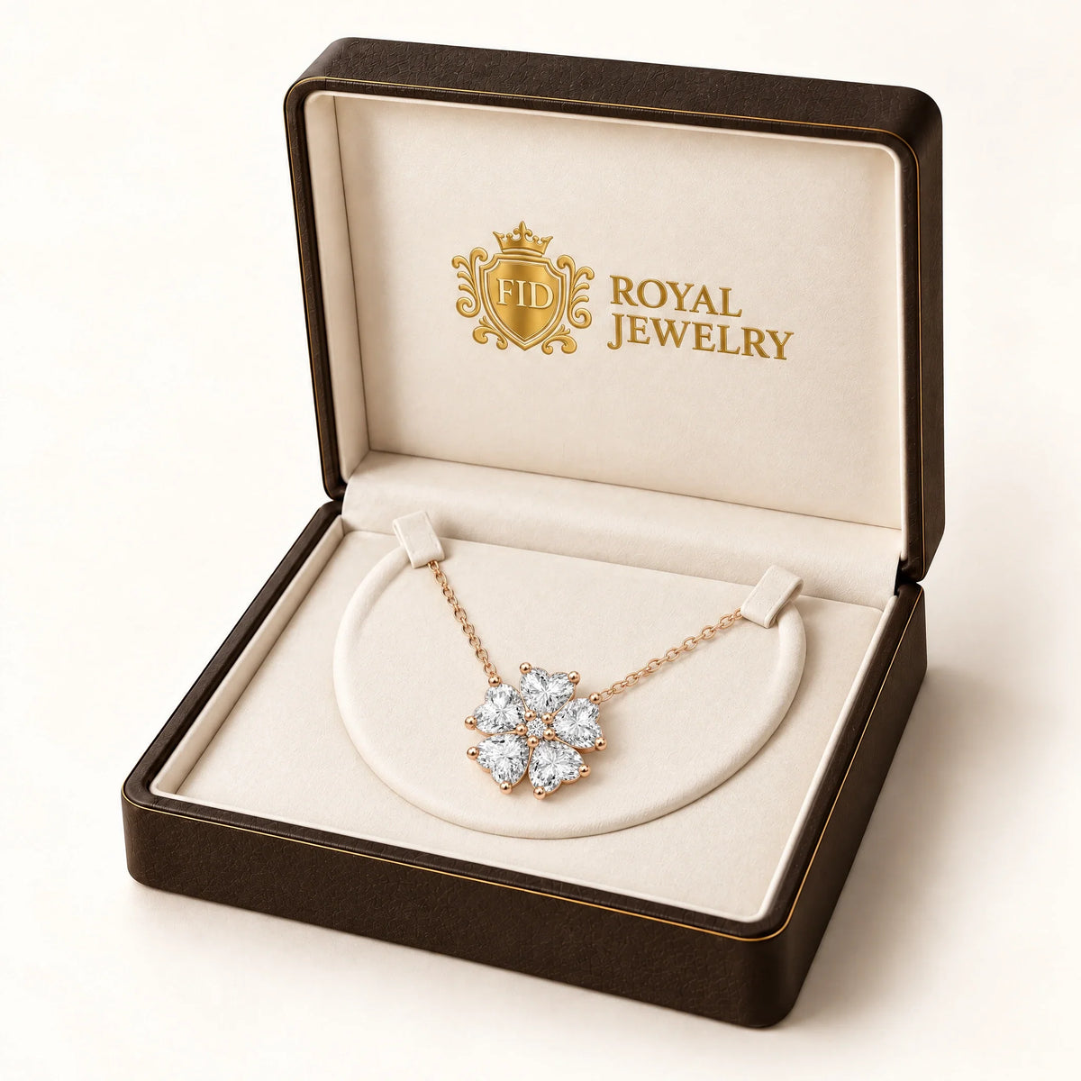 Cerise Lab-Grown Diamond Heart Flower Necklace - Rose Gold