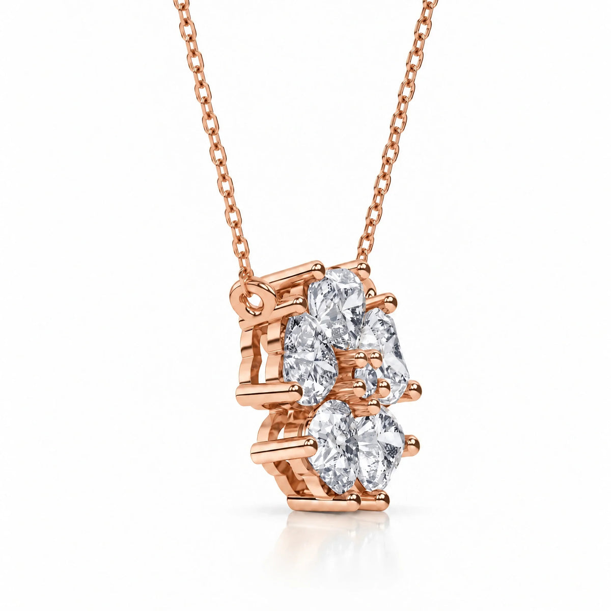 Cerise Lab-Grown Diamond Heart Flower Necklace - Rose Gold