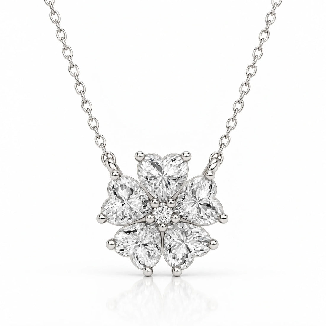 Cerise Lab-Grown Diamond Heart Flower Necklace - White Gold