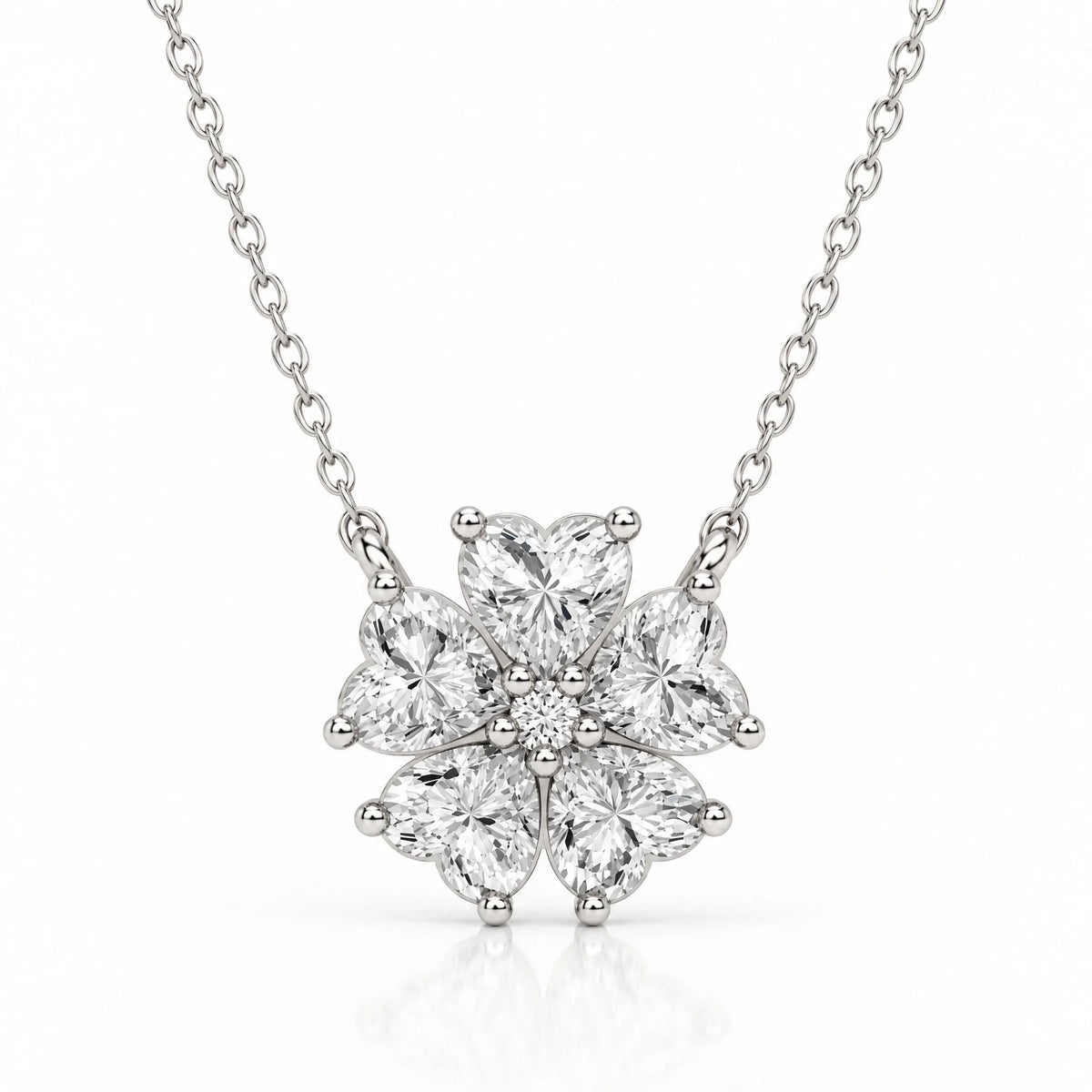 Cerise Lab-Grown Diamond Heart Flower Necklace - White Gold