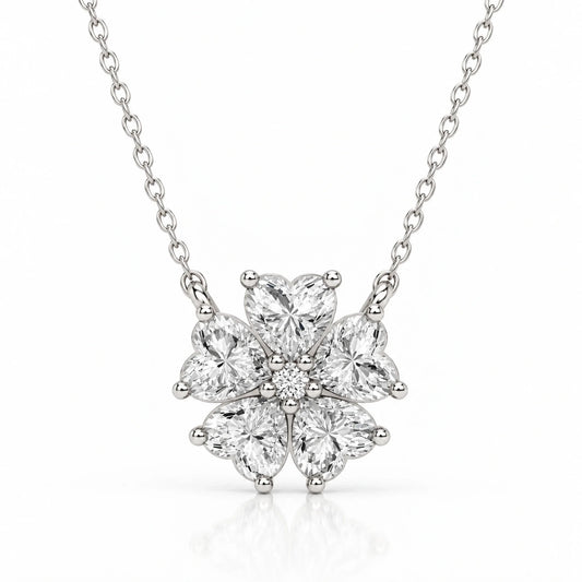Cerise Lab-Grown Diamond Heart Flower Necklace - White Gold