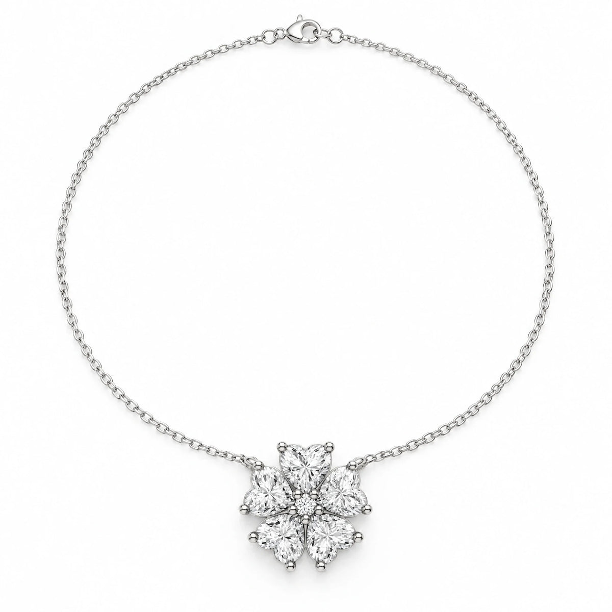 Cerise Lab-Grown Diamond Heart Flower Necklace - White Gold
