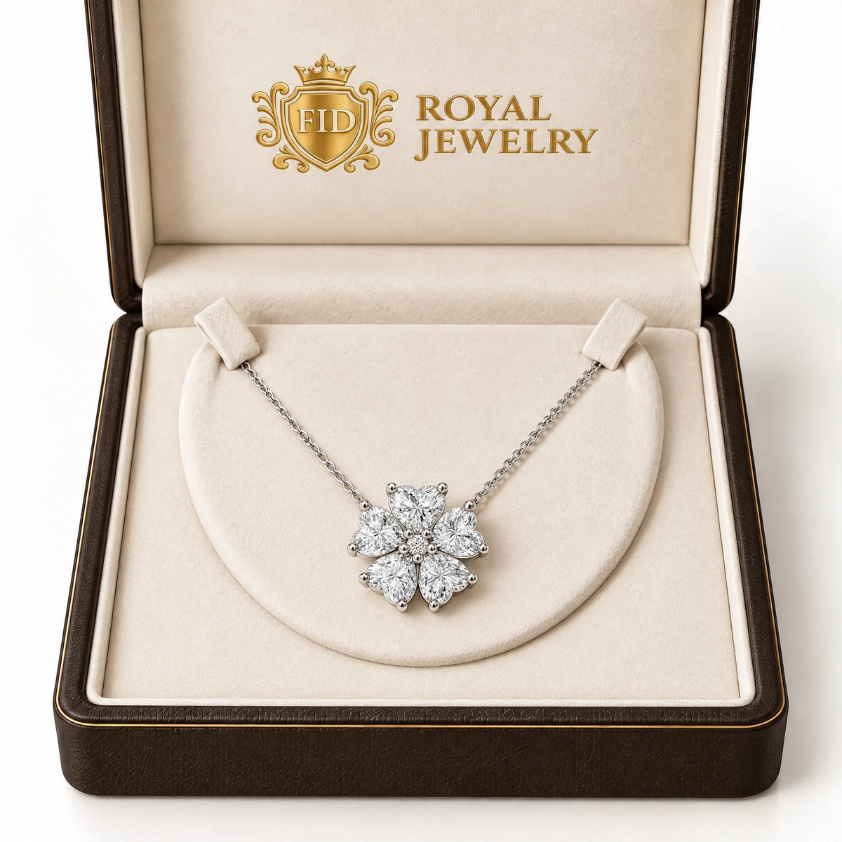 Cerise Lab-Grown Diamond Heart Flower Necklace - White Gold