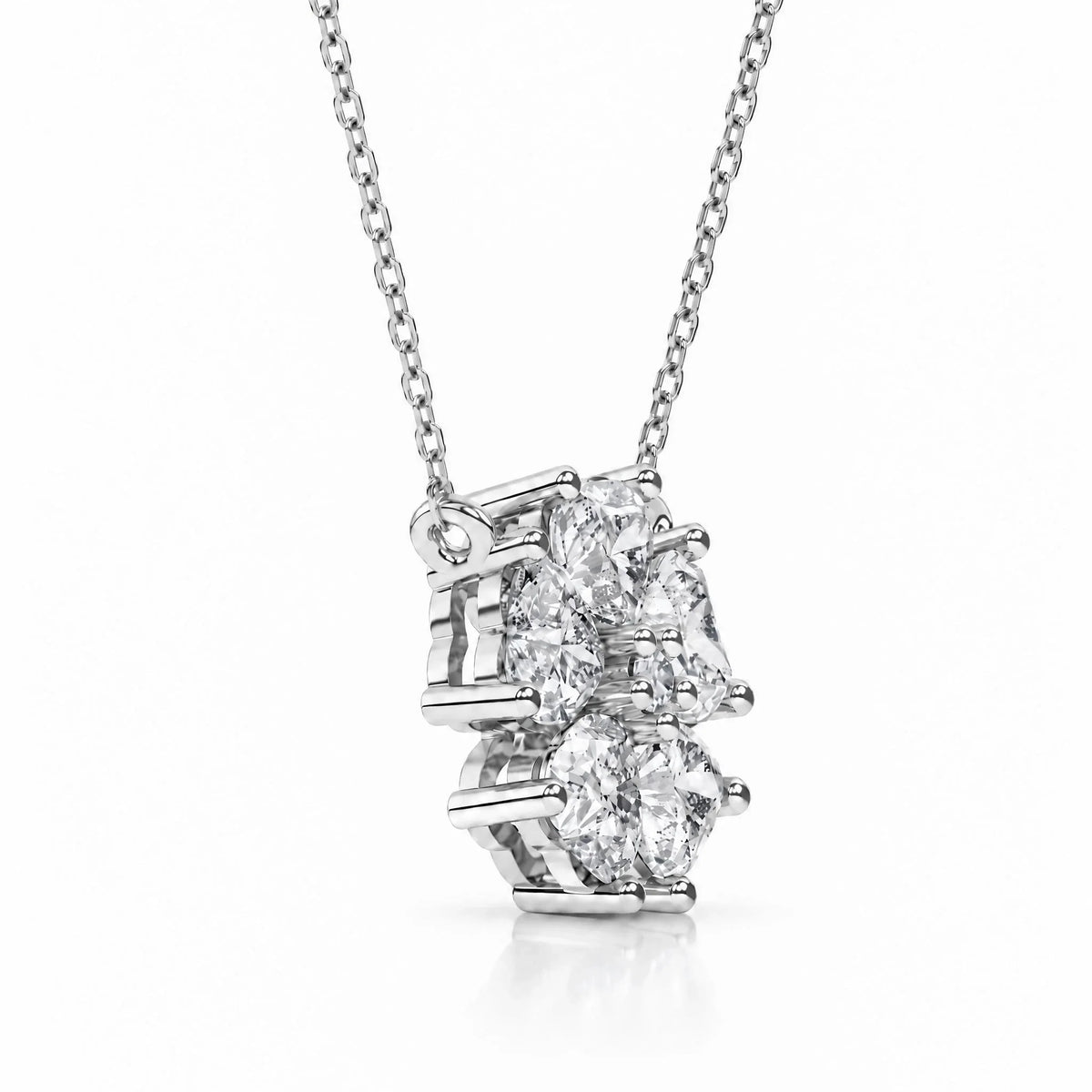 Cerise Lab-Grown Diamond Heart Flower Necklace - White Gold