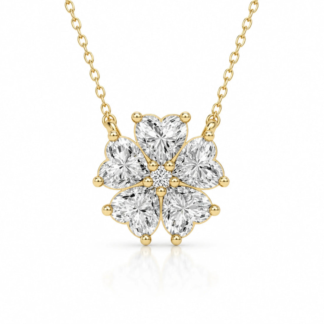 Cerise Lab-Grown Diamond Heart Flower Necklace - Yellow Gold