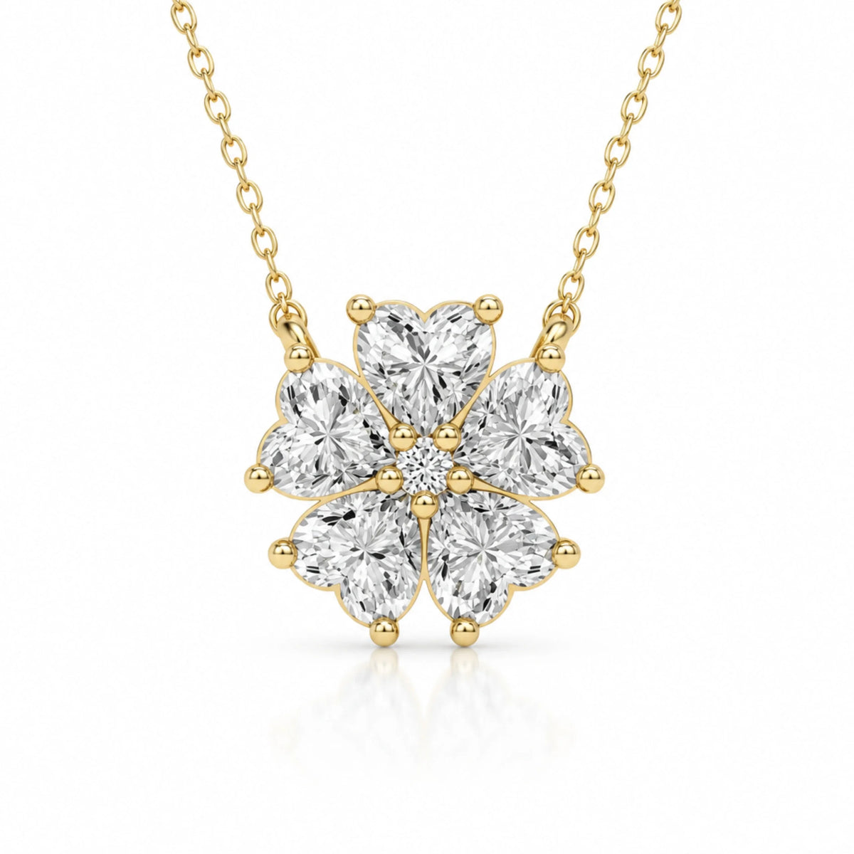 Cerise Lab-Grown Diamond Heart Flower Necklace - Yellow Gold