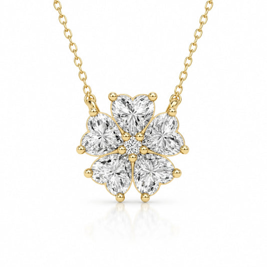Cerise Lab-Grown Diamond Heart Flower Necklace - Yellow Gold