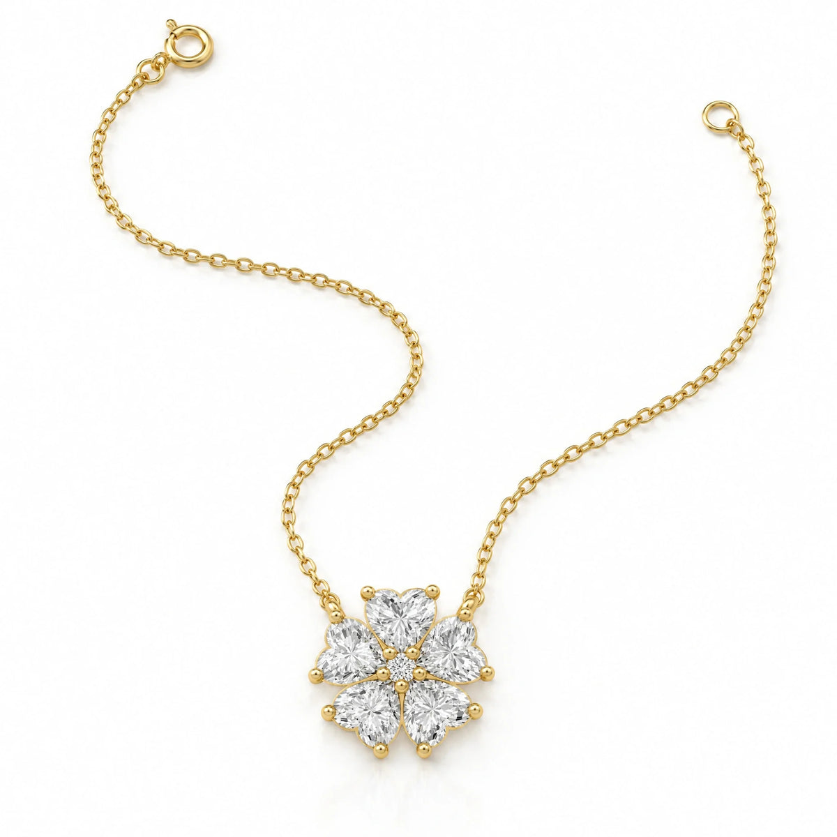 Cerise Lab-Grown Diamond Heart Flower Necklace - Yellow Gold