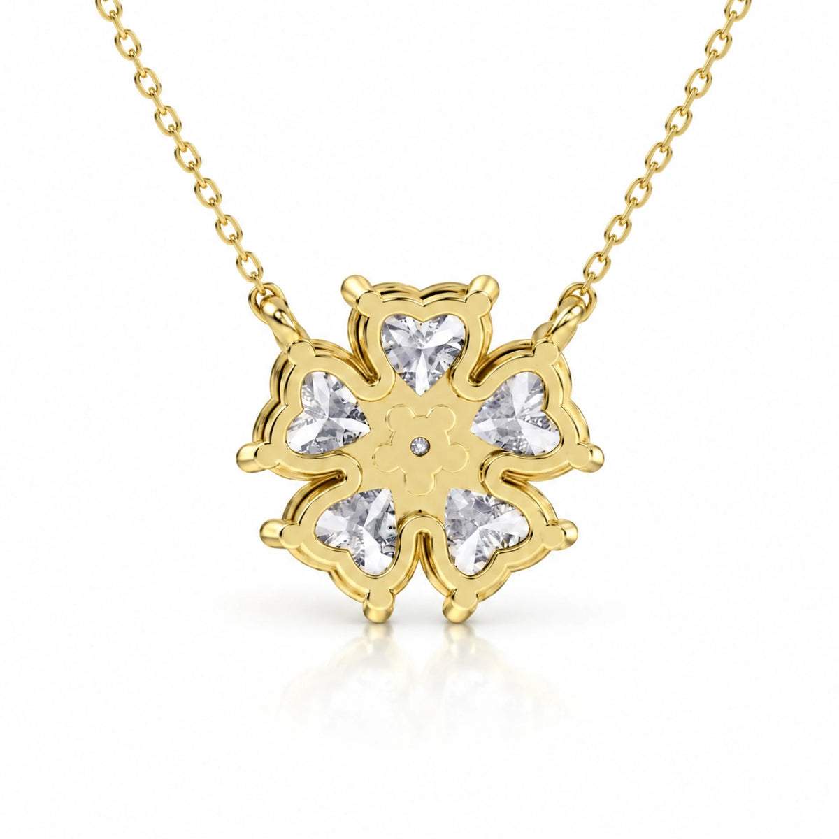 Cerise Lab-Grown Diamond Heart Flower Necklace - Yellow Gold