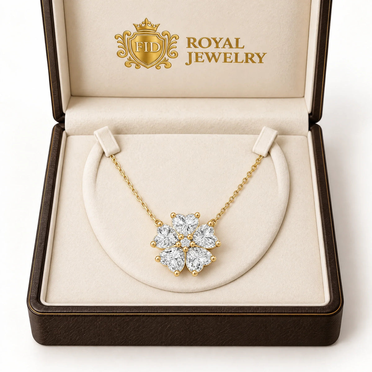 Cerise Lab-Grown Diamond Heart Flower Necklace - Yellow Gold