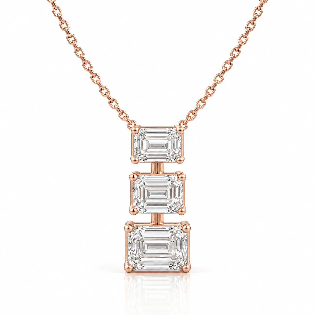 Cascade Lab-Grown Diamond Three-Stone Necklace - Rose Gold