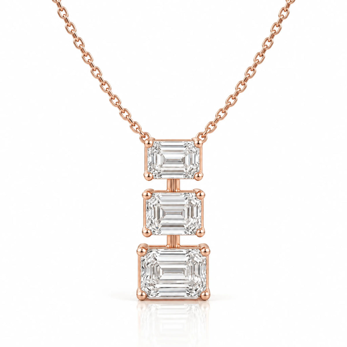 Cascade Lab-Grown Diamond Three-Stone Necklace - Rose Gold