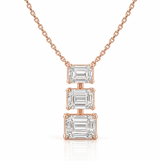 Cascade Lab-Grown Diamond Three-Stone Necklace - Rose Gold