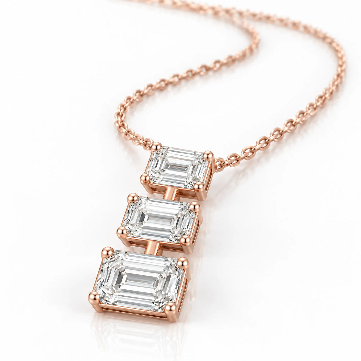 Cascade Lab-Grown Diamond Three-Stone Necklace - Rose Gold