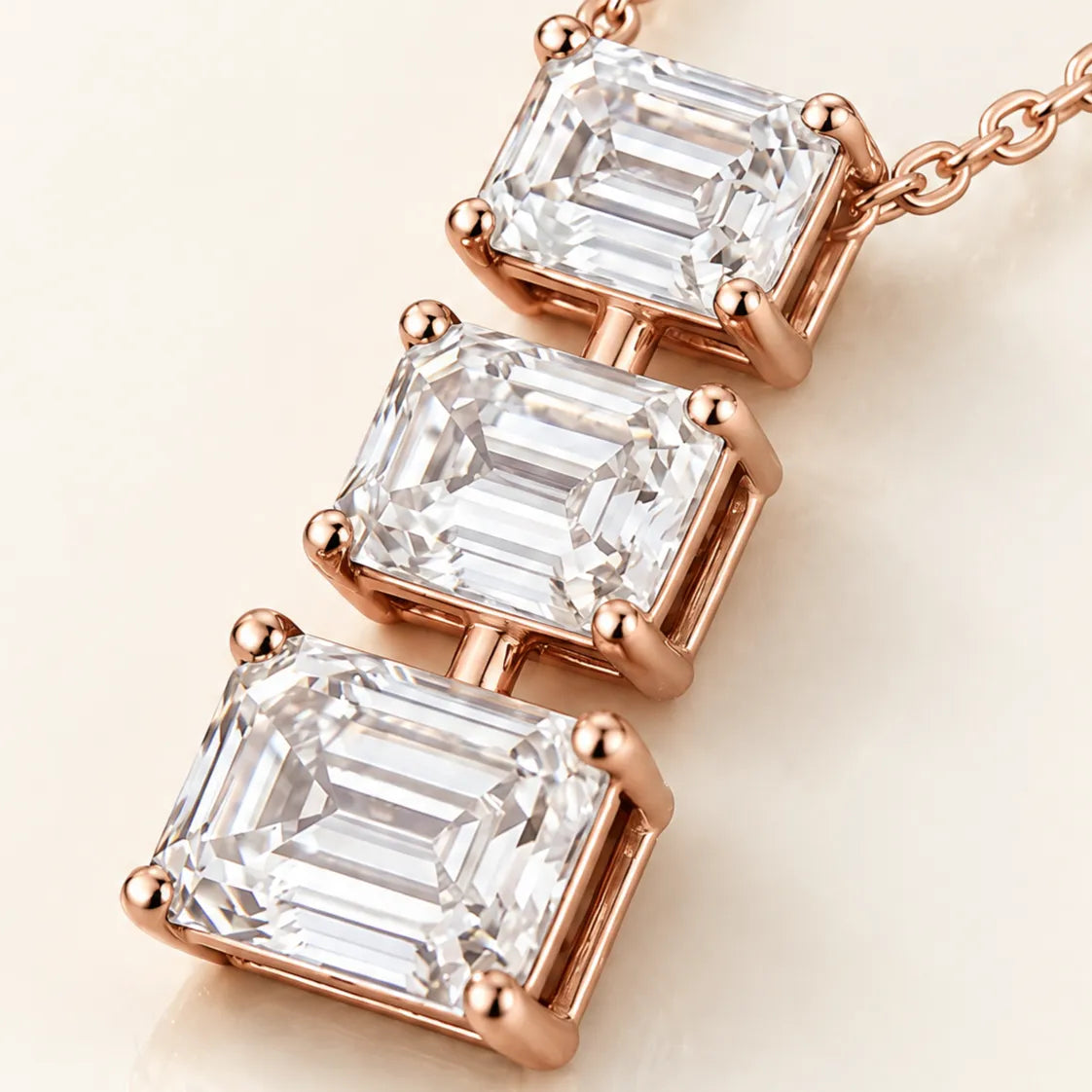 Cascade Lab-Grown Diamond Three-Stone Necklace - Rose Gold