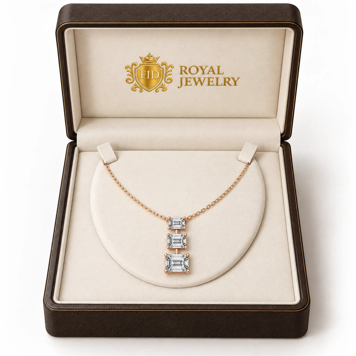 Cascade Lab-Grown Diamond Three-Stone Necklace - Rose Gold