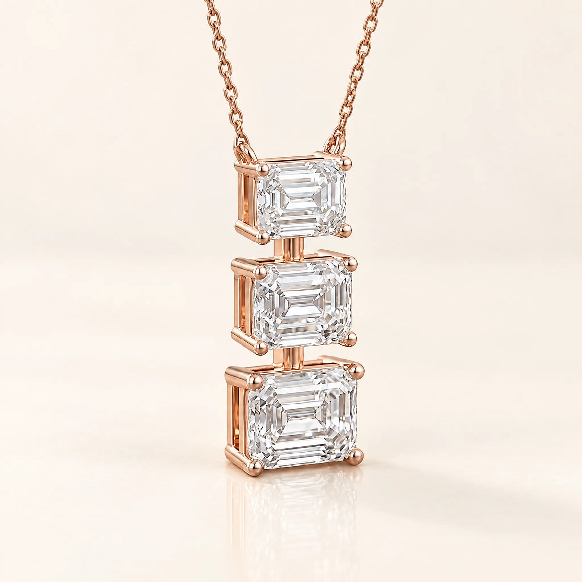 Cascade Lab-Grown Diamond Three-Stone Necklace - Rose Gold