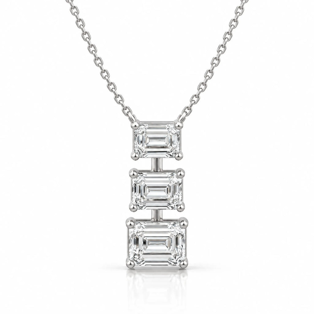Cascade Lab-Grown Diamond Three-Stone Necklace - White Gold