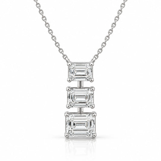 Cascade Lab-Grown Diamond Three-Stone Necklace - White Gold