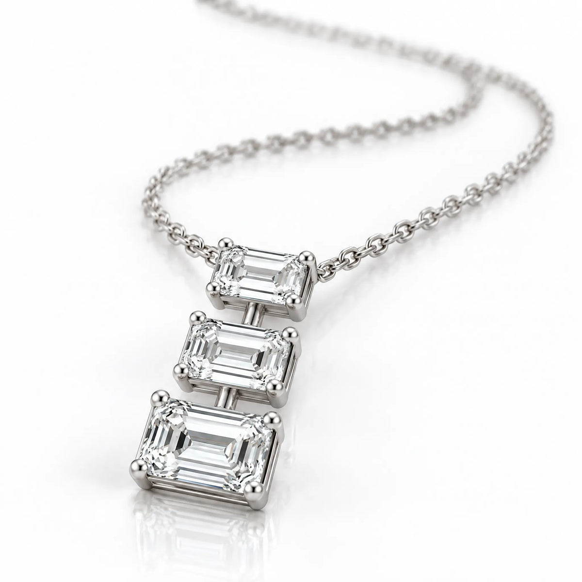 Cascade Lab-Grown Diamond Three-Stone Necklace - White Gold