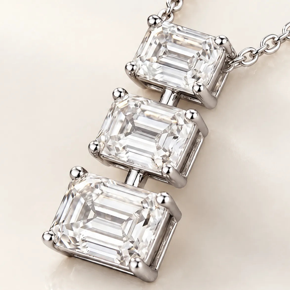 Cascade Lab-Grown Diamond Three-Stone Necklace - White Gold