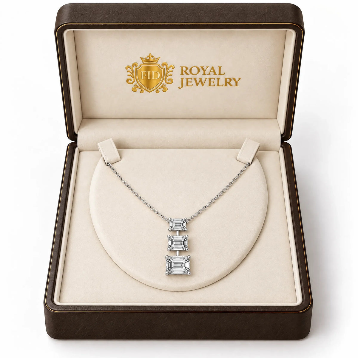Cascade Lab-Grown Diamond Three-Stone Necklace - White Gold