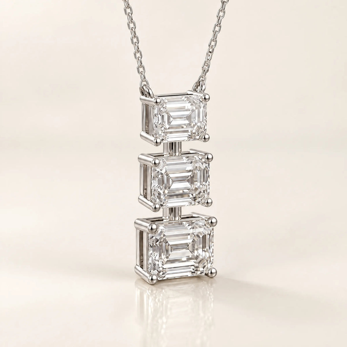 Cascade Lab-Grown Diamond Three-Stone Necklace - White Gold