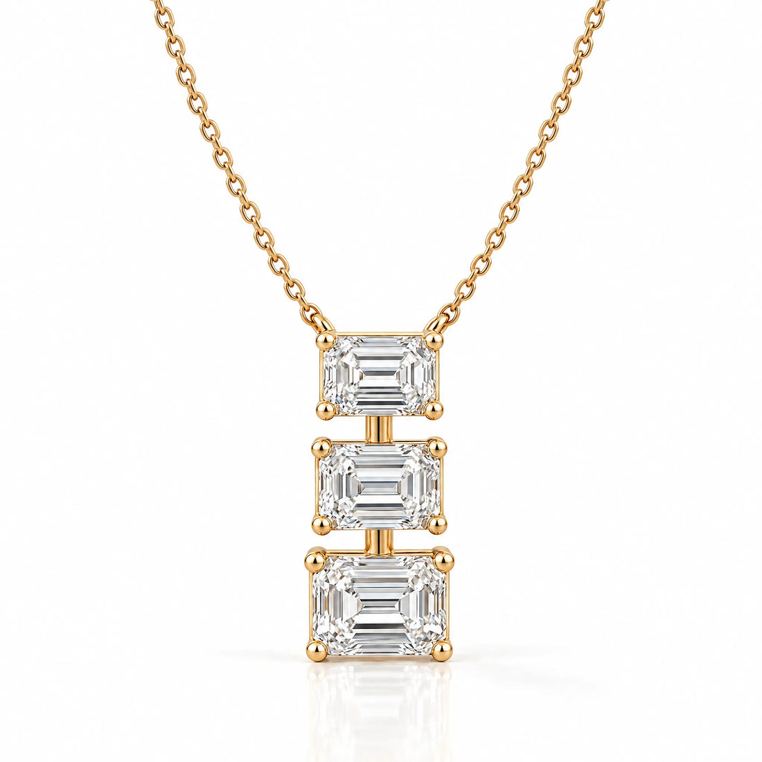 Cascade Lab-Grown Diamond Three-Stone Necklace - Yellow Gold
