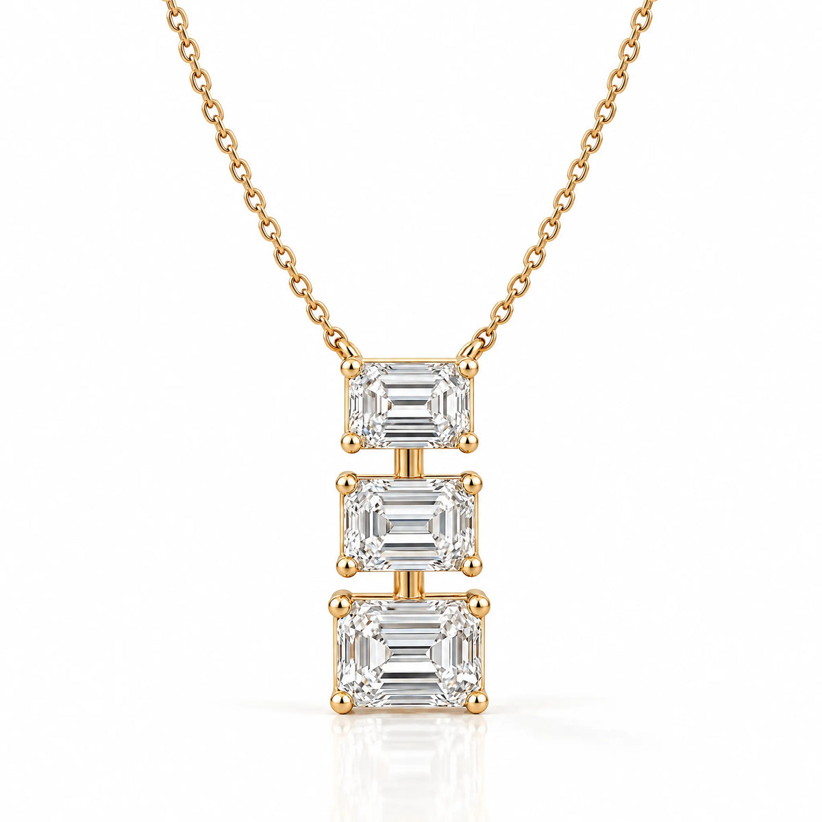 Cascade Lab-Grown Diamond Three-Stone Necklace - Yellow Gold