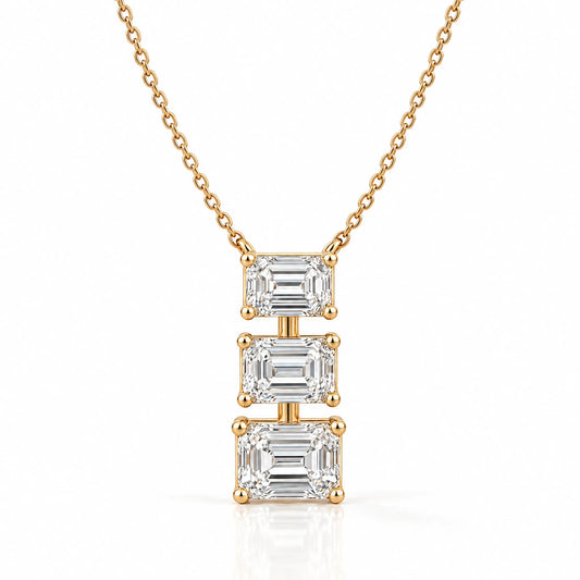 Cascade Lab-Grown Diamond Three-Stone Necklace - Yellow Gold