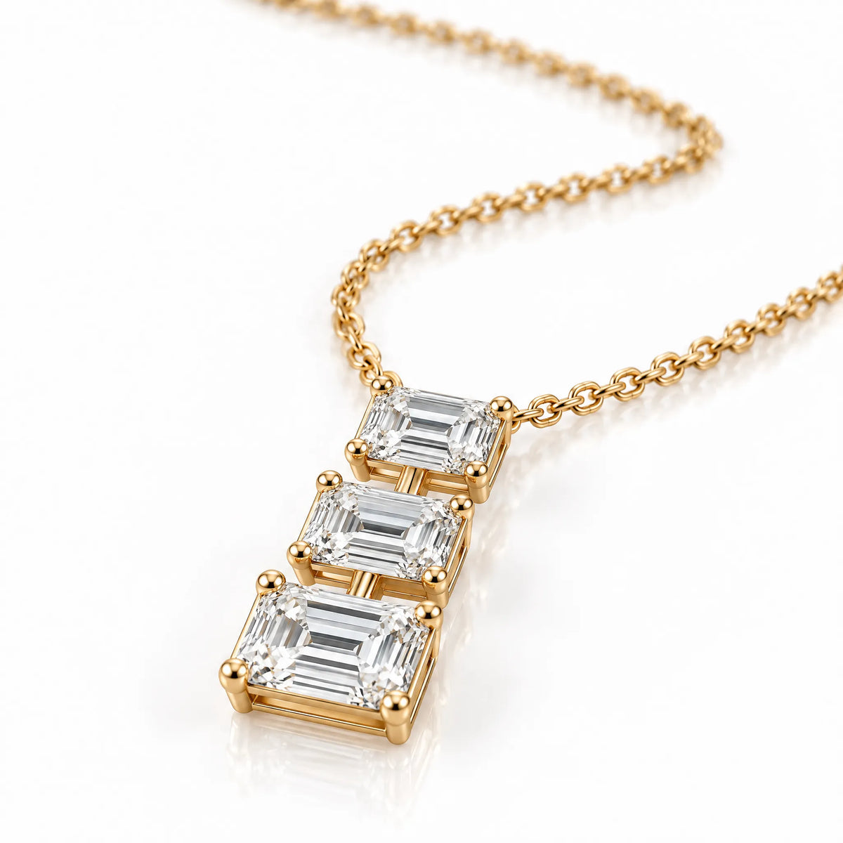 Cascade Lab-Grown Diamond Three-Stone Necklace - Yellow Gold