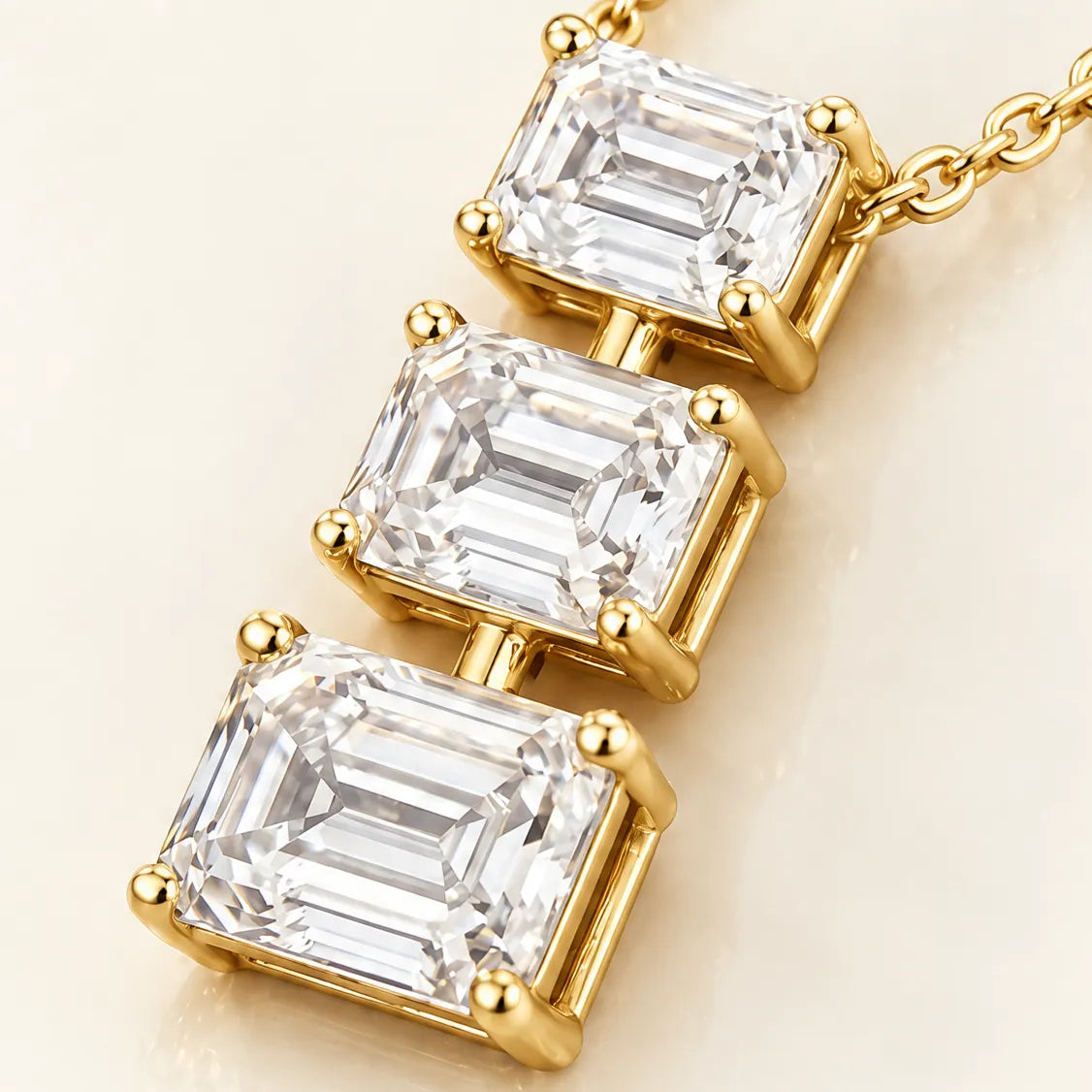 Cascade Lab-Grown Diamond Three-Stone Necklace - Yellow Gold