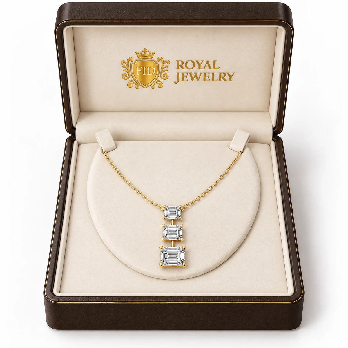 Cascade Lab-Grown Diamond Three-Stone Necklace - Yellow Gold