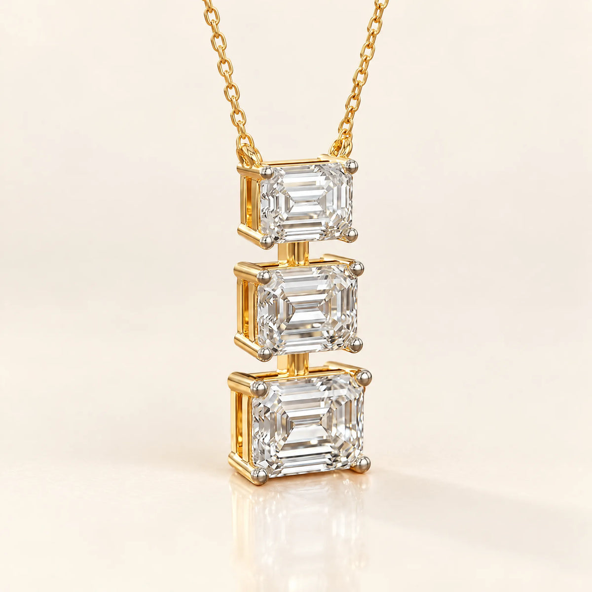 Cascade Lab-Grown Diamond Three-Stone Necklace - Yellow Gold