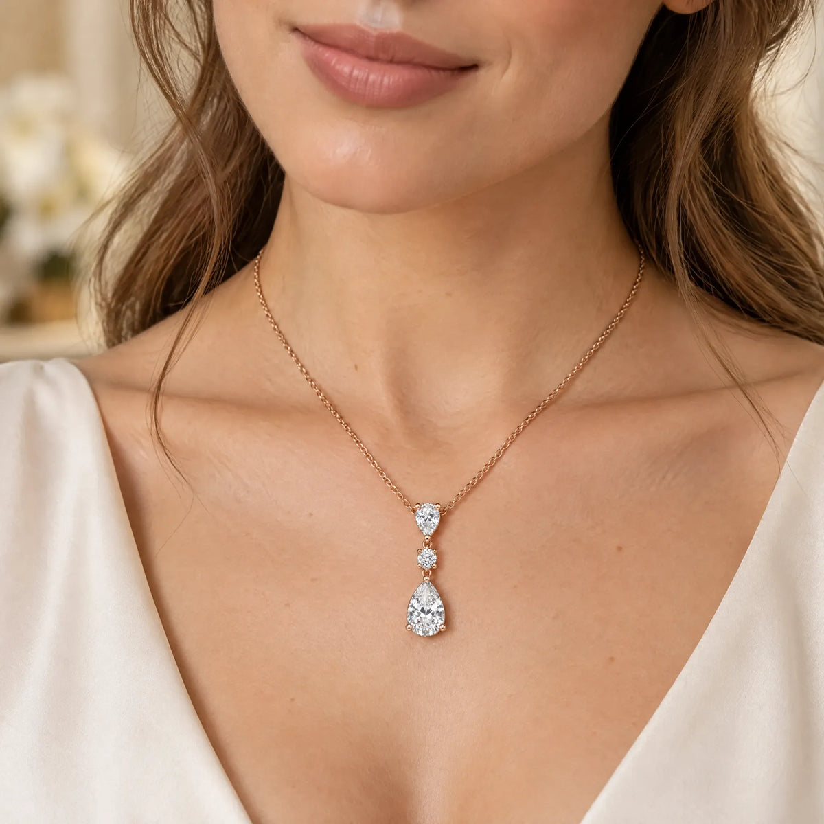 Rosée Lab-Grown Diamond Pear Drop Necklace - Rose Gold