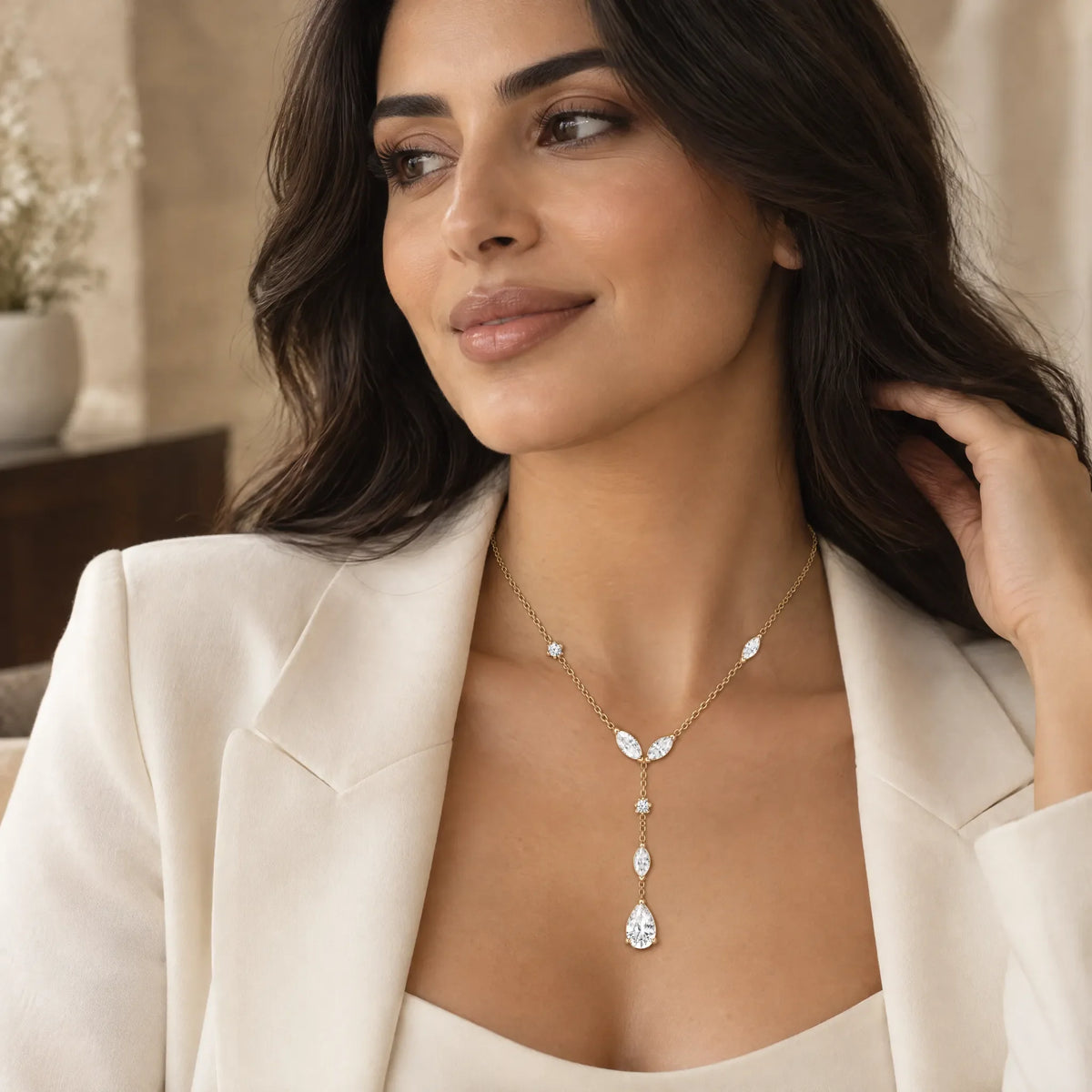 Lierre Lab-Grown Diamond Marquise Y Necklace - Yellow Gold