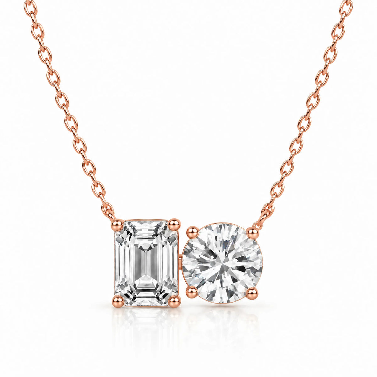 Duo Emerald & Round Lab-Grown Diamond Necklace - Rose Gold