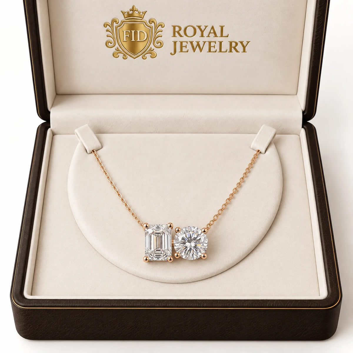 Duo Emerald & Round Lab-Grown Diamond Necklace - Rose Gold