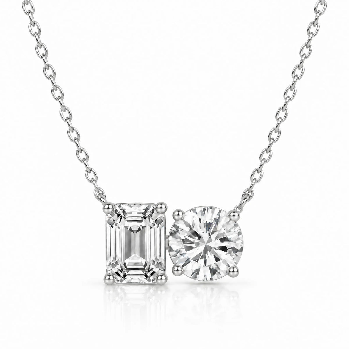 Duo Emerald & Round Lab-Grown Diamond Necklace - White Gold