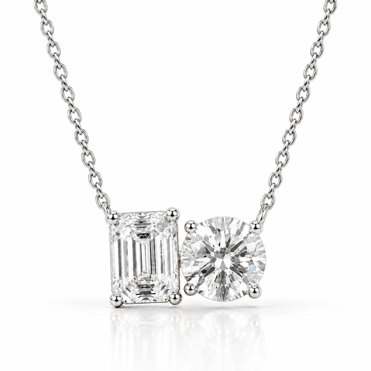 Duo Emerald & Round Lab-Grown Diamond Necklace - White Gold