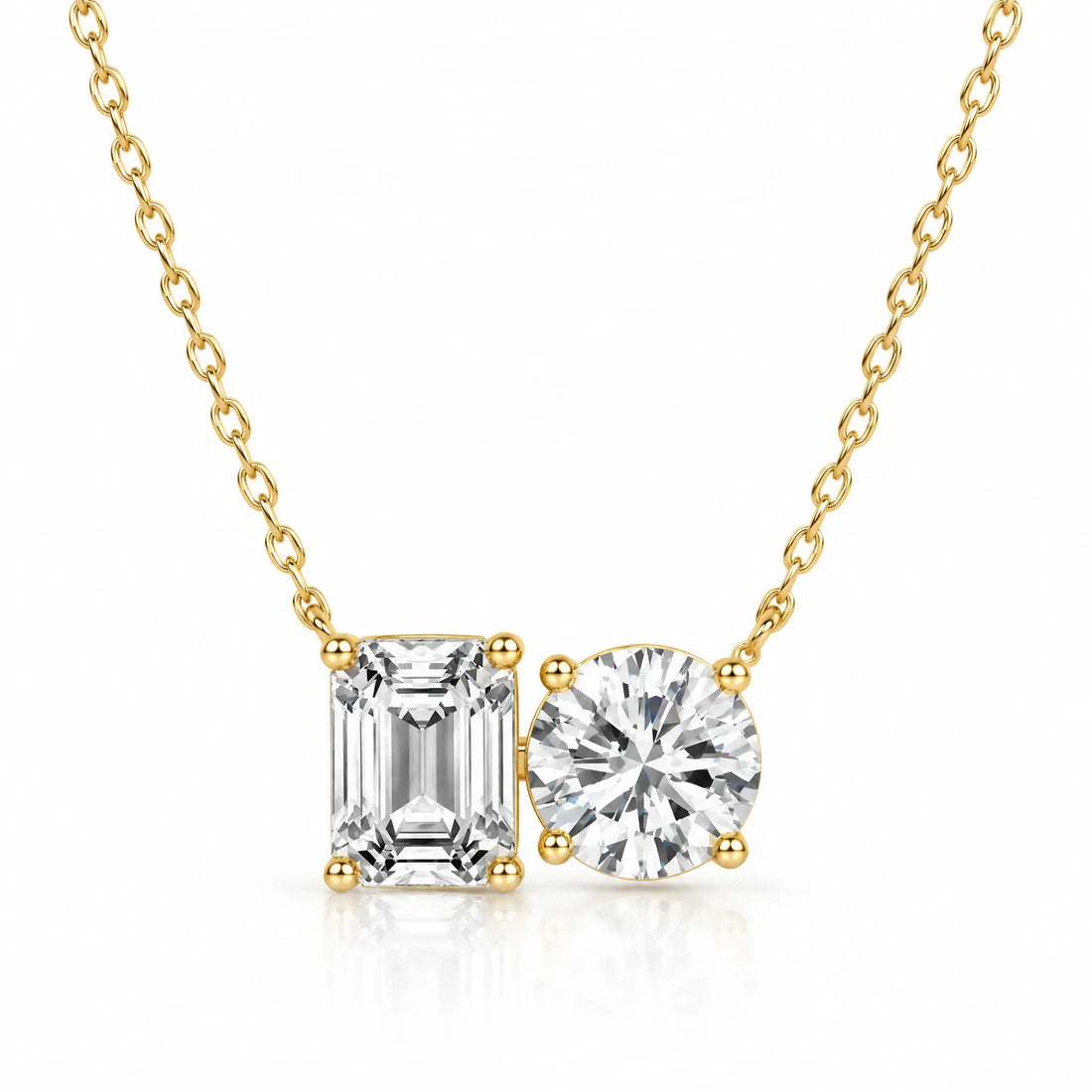 Duo Emerald & Round Lab-Grown Diamond Necklace - Yellow Gold