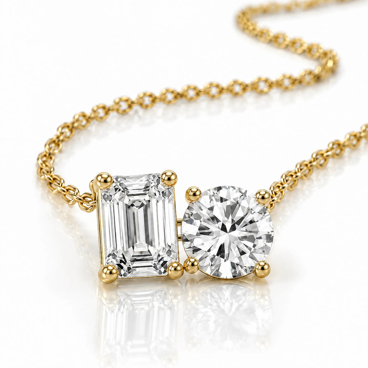 Duo Emerald & Round Lab-Grown Diamond Necklace - Yellow Gold
